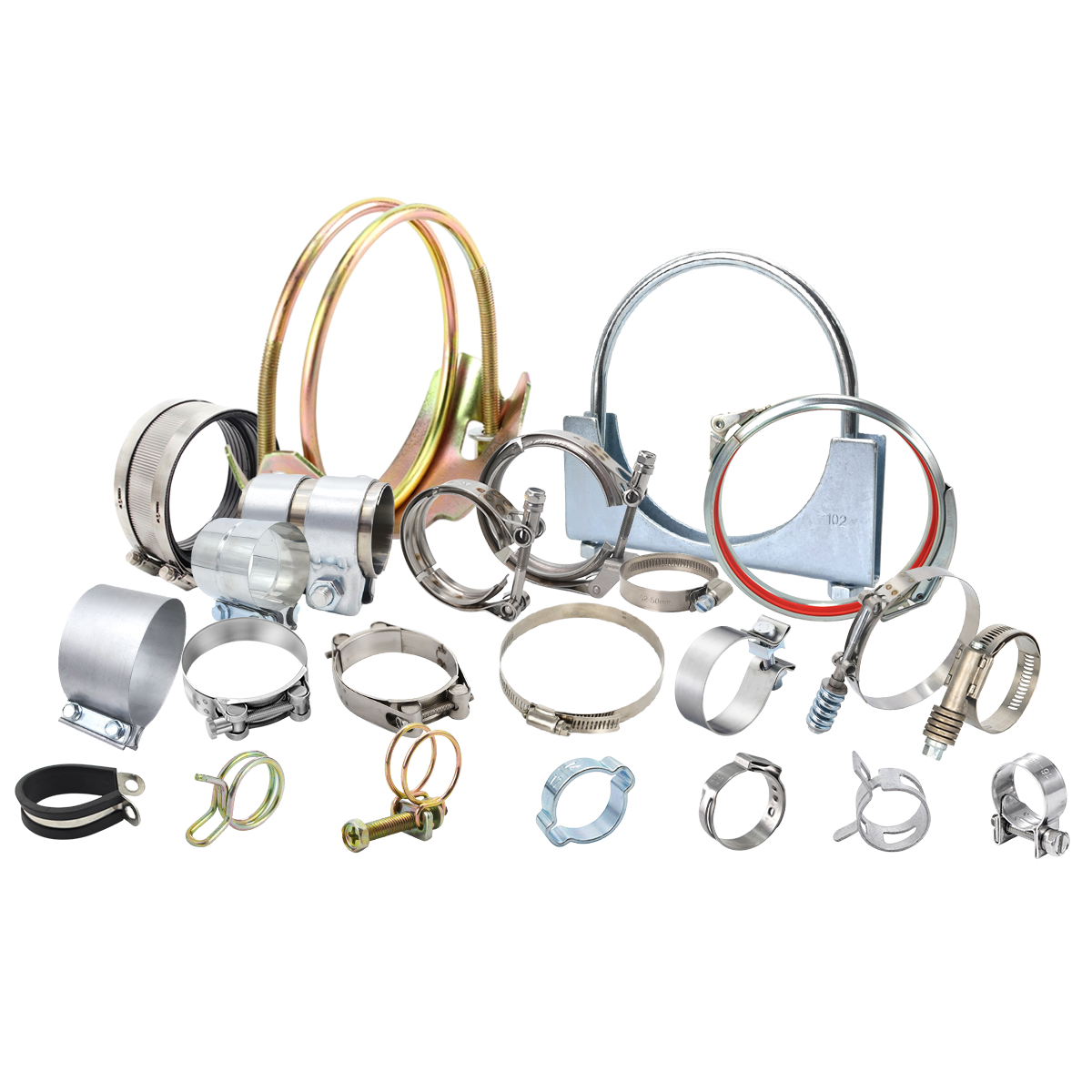 Stainless steel hose clamps and exhaust clamps assortment