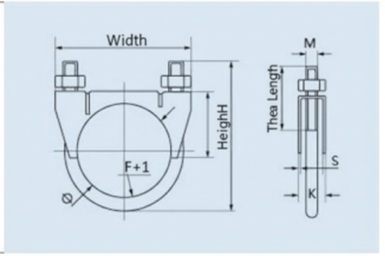 U-Bolt Clamp Dimension Drawing