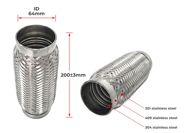 Standard exhaust bellows product dimensions