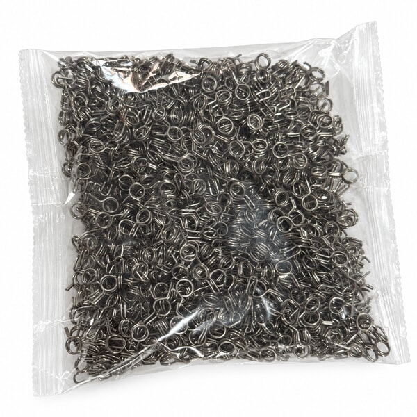 Bulk spring hose clamps packed in a clear plastic bag for kit refills