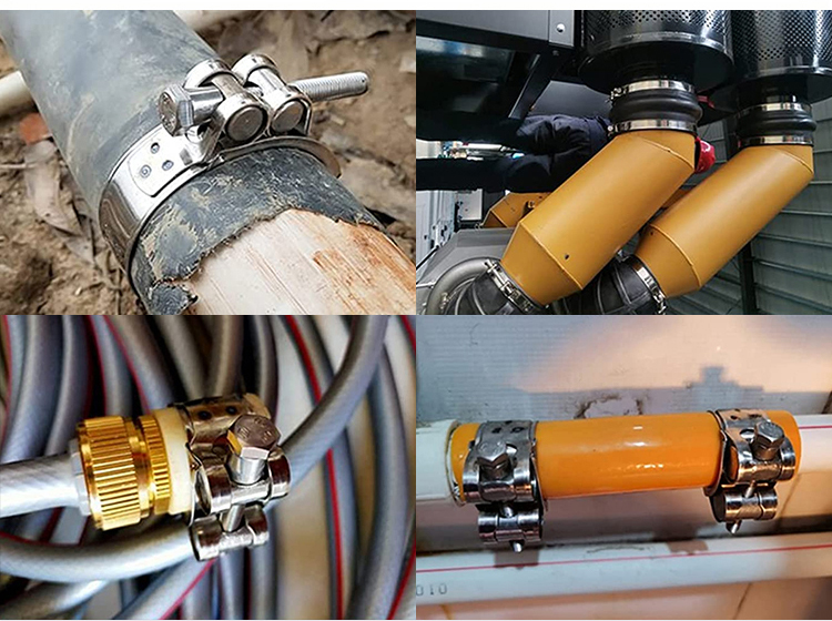 Common applications of solid heavy-duty hose clamps.