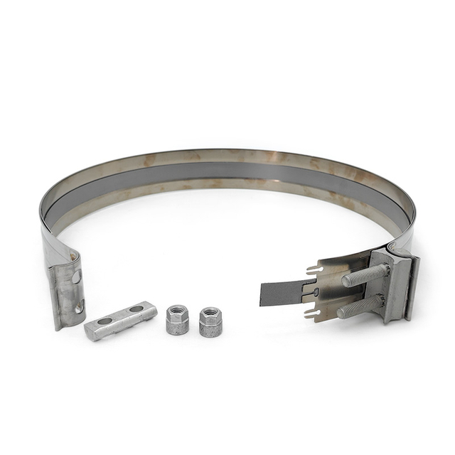 Close-up of DPF exhaust pipe connection clamp