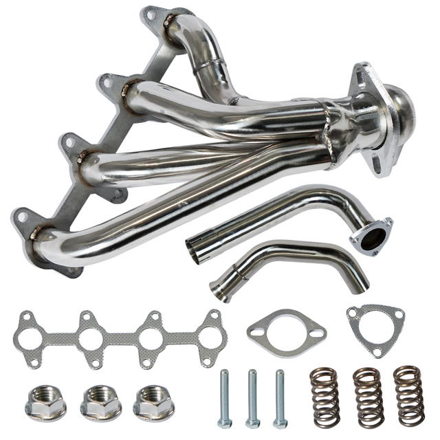 Stainless steel exhaust header for Chevy S10 – front angle view