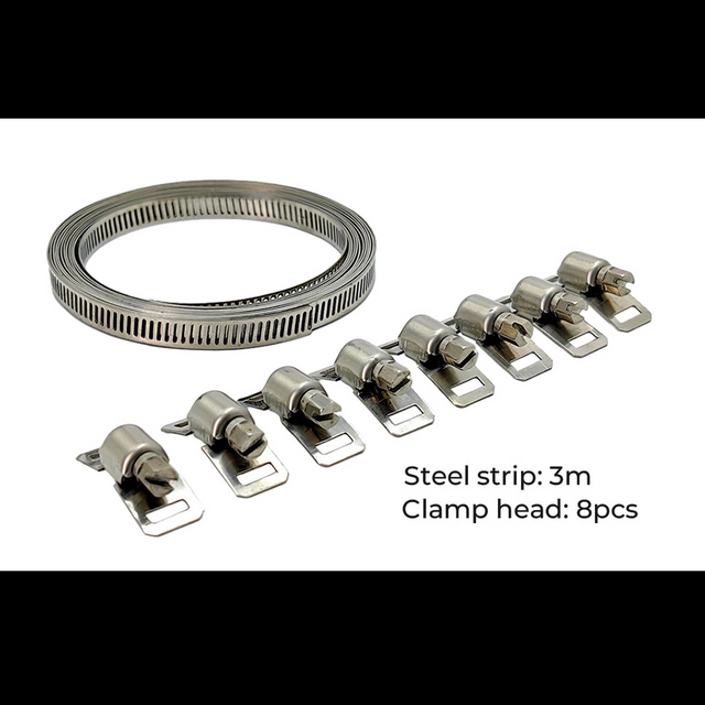 Adjustable clamp heads with steel band
