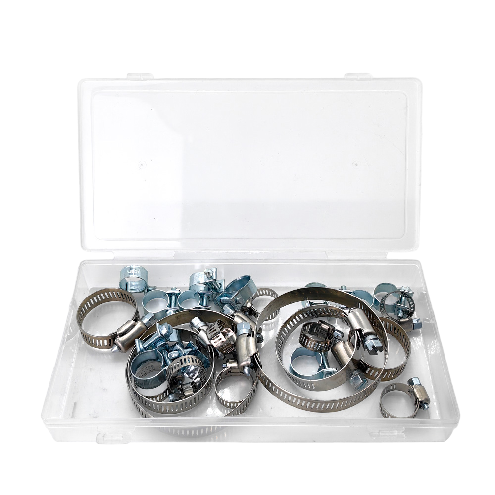 Adjustable worm gear clamp set for automotive use