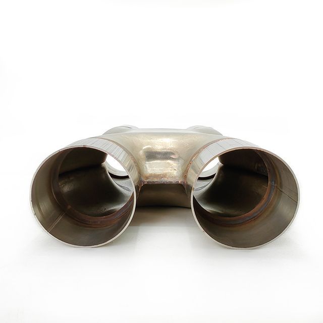 Custom X-pipe fitting in polished stainless steel