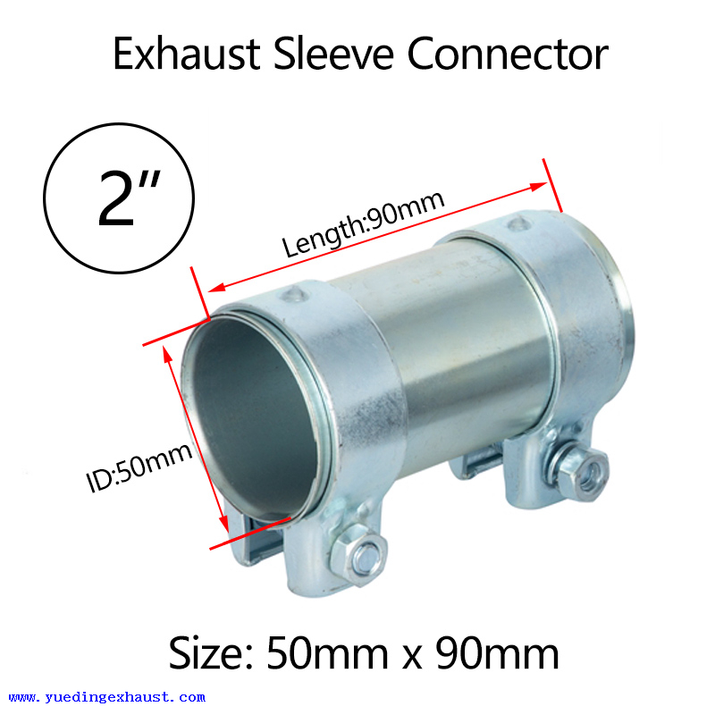 2" 51mm x 90mm Exhaust Pipe Connector Heavy Duty Sleeve Double Clamp Tube Joiner