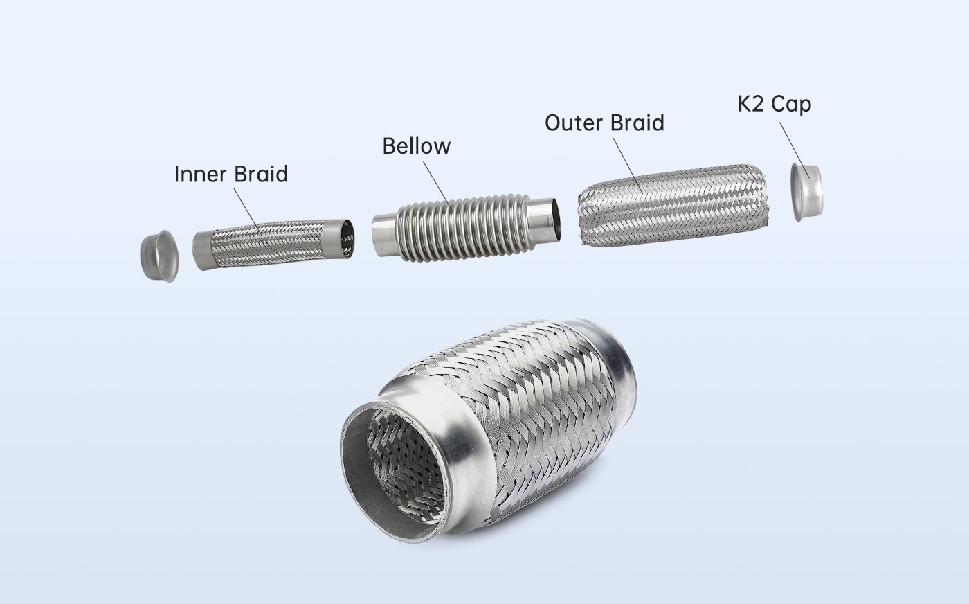 Exhaust flex pipe with inner braid