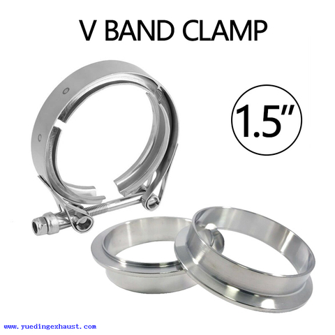 1.5" Inch Stainless Steel V-Band Turbo Downpipe Exhaust Clamp with 2 Flanges