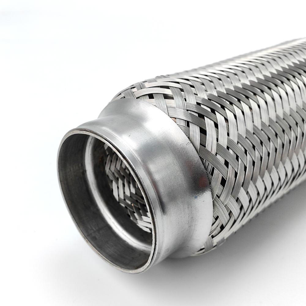 Interlock-style automotive exhaust flex connector