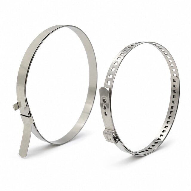 Pull-type and perforated CV boot clamps for securing automotive CV joint boots