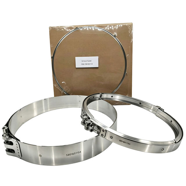 IVECO DPF clamp kit showing two clamps and gasket with packaging.