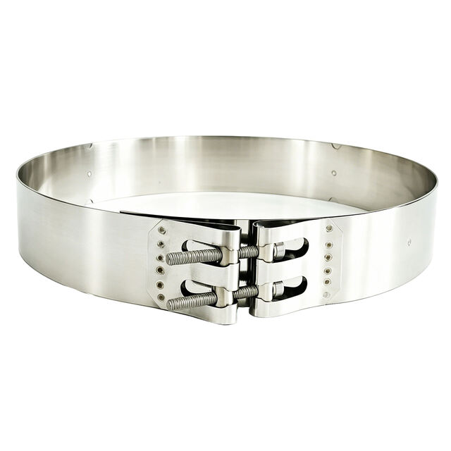IVECO DPF flat band clamp with double-bolt fastening structure.