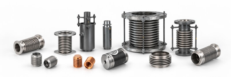 Metal bellows, formed bellows and flanged expansion joint assemblies
