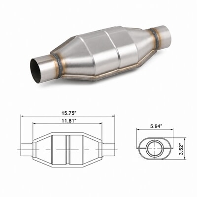 TWCAT011 low-profile universal catalytic converter dimensions