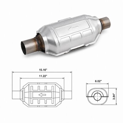 TWCAT002 universal catalytic converter with heat shield
