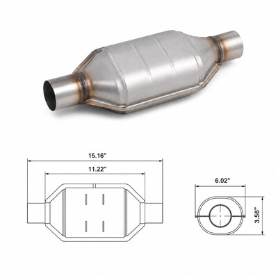 TWCAT001 universal catalytic converter dimensions