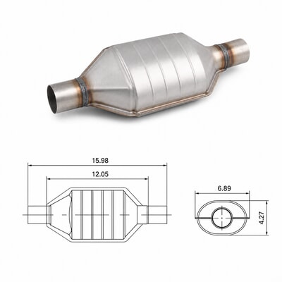 TWCAT008 oval universal catalytic converter dimensions