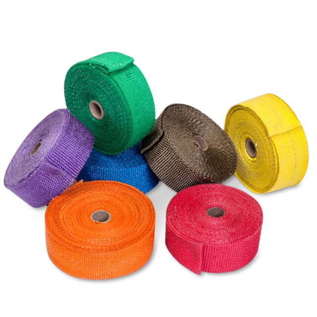 Colored fiberglass exhaust heat wrap rolls