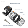 Exploded view of pin-type quick release HD clamp housing, locking pin, weld ferrules and sealing components