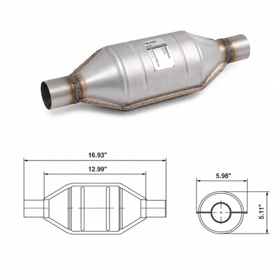 TWCAT006 long-body universal catalytic converter dimensions