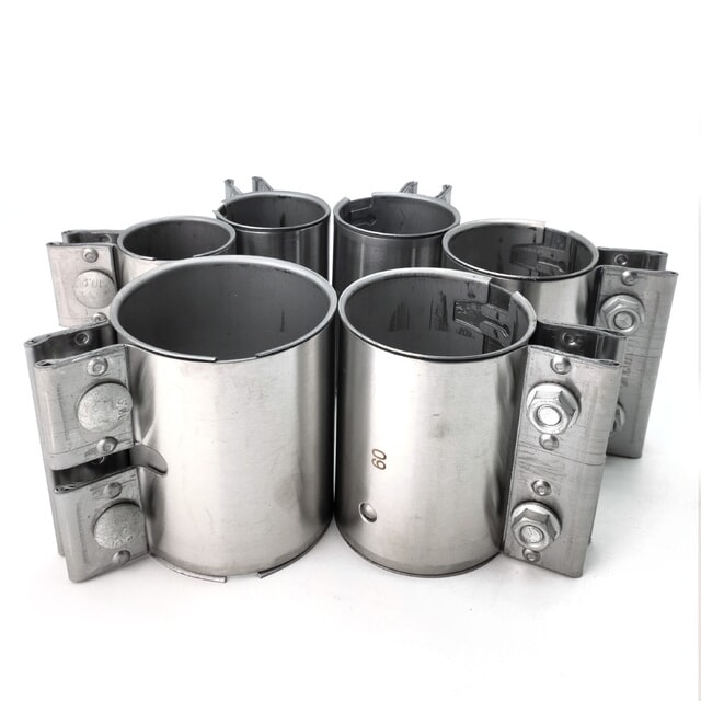 Exhaust sleeve clamps in multiple stainless steel sizes