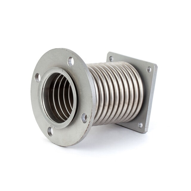 Stainless steel flanged expansion joint with round and square mounting flanges