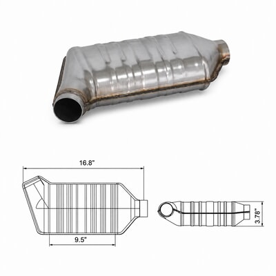 TWCAT036 offset universal catalytic converter dimensions