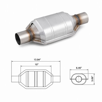 TWCAT021 compact universal catalytic converter dimensions