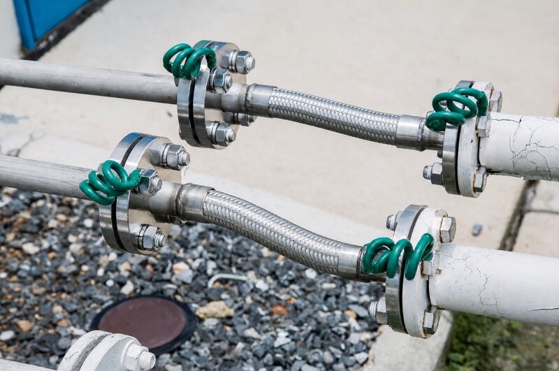 Stainless steel flexible metal hoses with braided outer layer and flanged connections