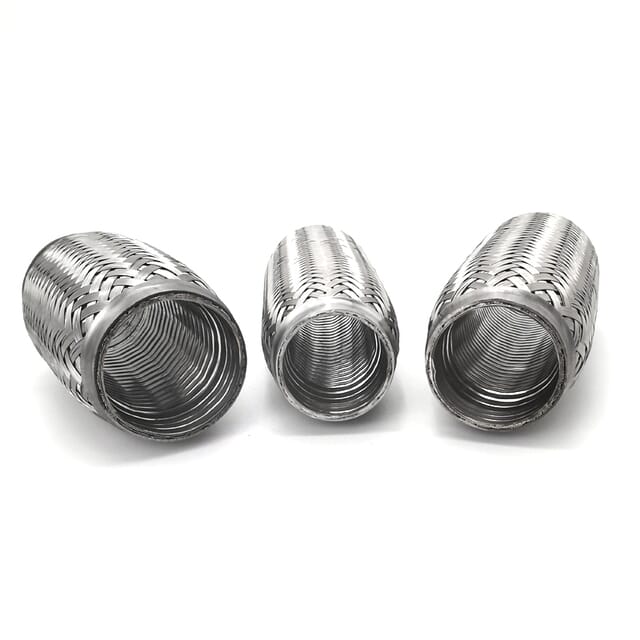 Stainless steel automotive exhaust flex pipes with interlock liner and braided outer sleeve