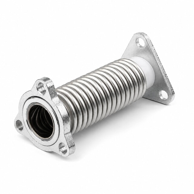 Stainless steel exhaust bellows expansion joint with three bolt flanges